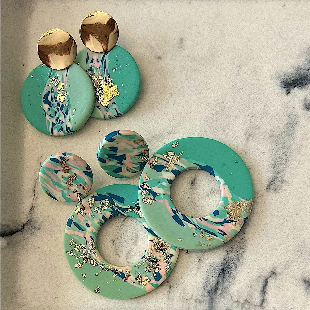 Teal & Gold Large Teardrop Earrings